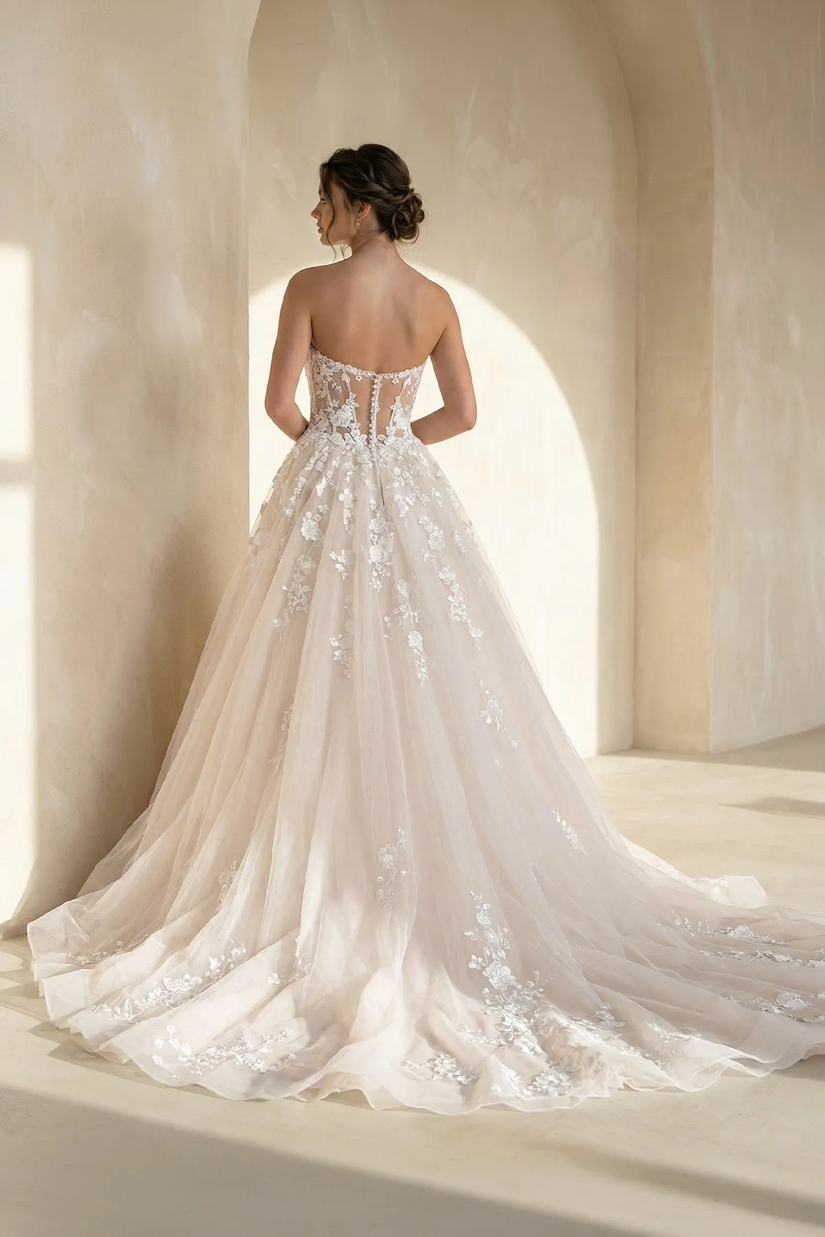 Sweetheart Tulle Ball Gown With Appliques in White and Nude sold by KissProm product image thumbnail 2
