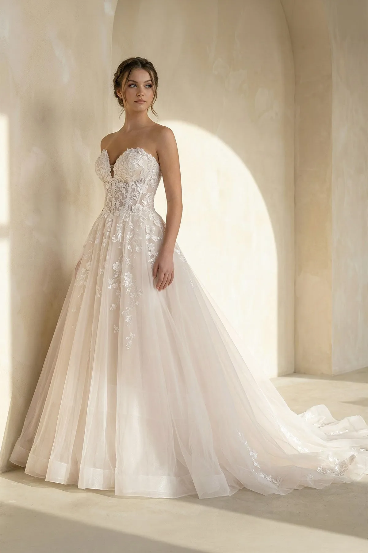 Sweetheart Tulle Ball Gown With Appliques in White and Nude sold by KissProm product image thumbnail 3