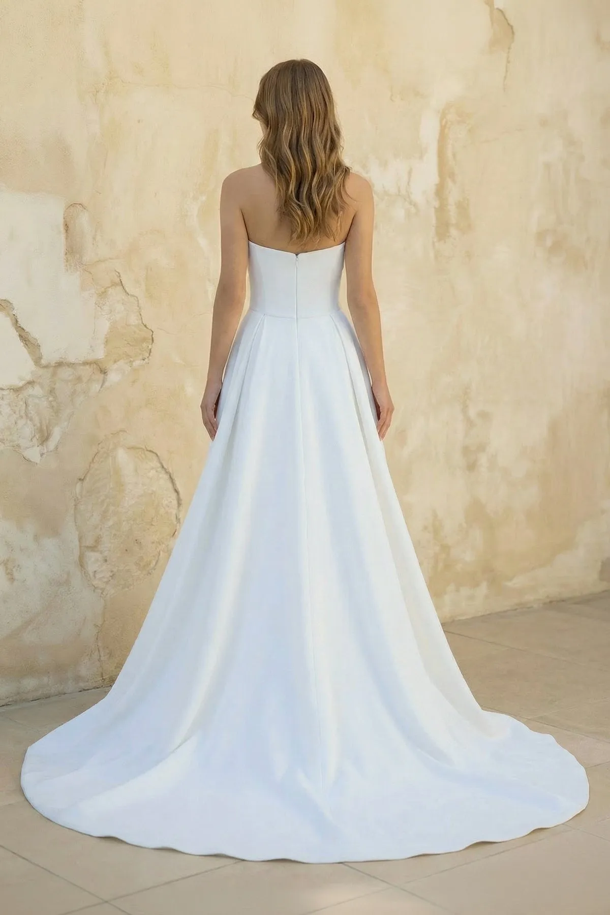 Strapless A Line Satin Wedding Dress With Slit in White sold by KissProm product image thumbnail 2