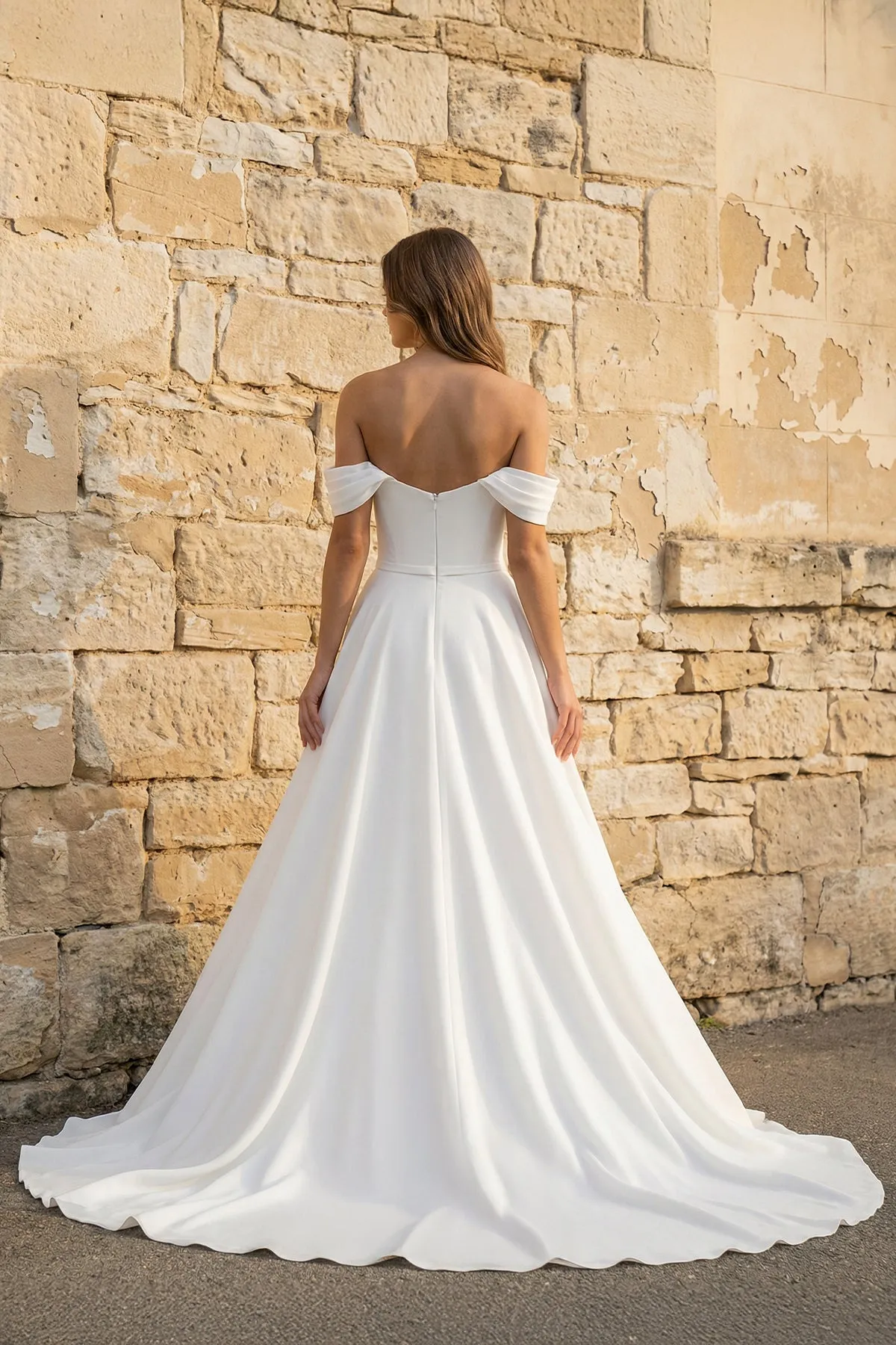 Off The Shoulder Chiffon Wedding Dress With Slit in White sold by KissProm product image thumbnail 2