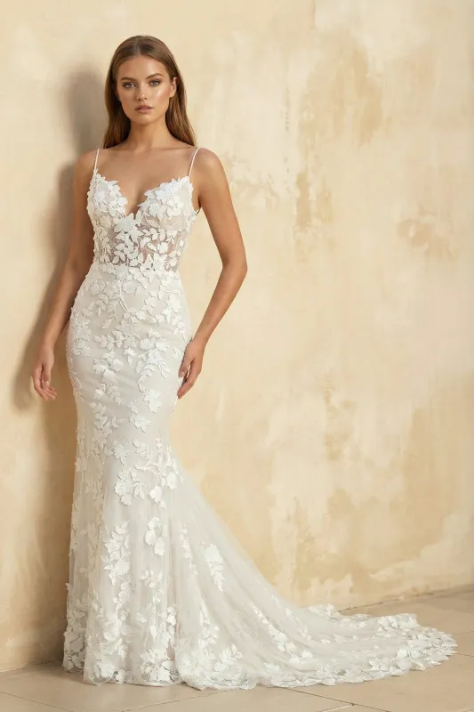 Mermaid Spaghetti Straps Lace Wedding Dress in Ivory made by KissProm
