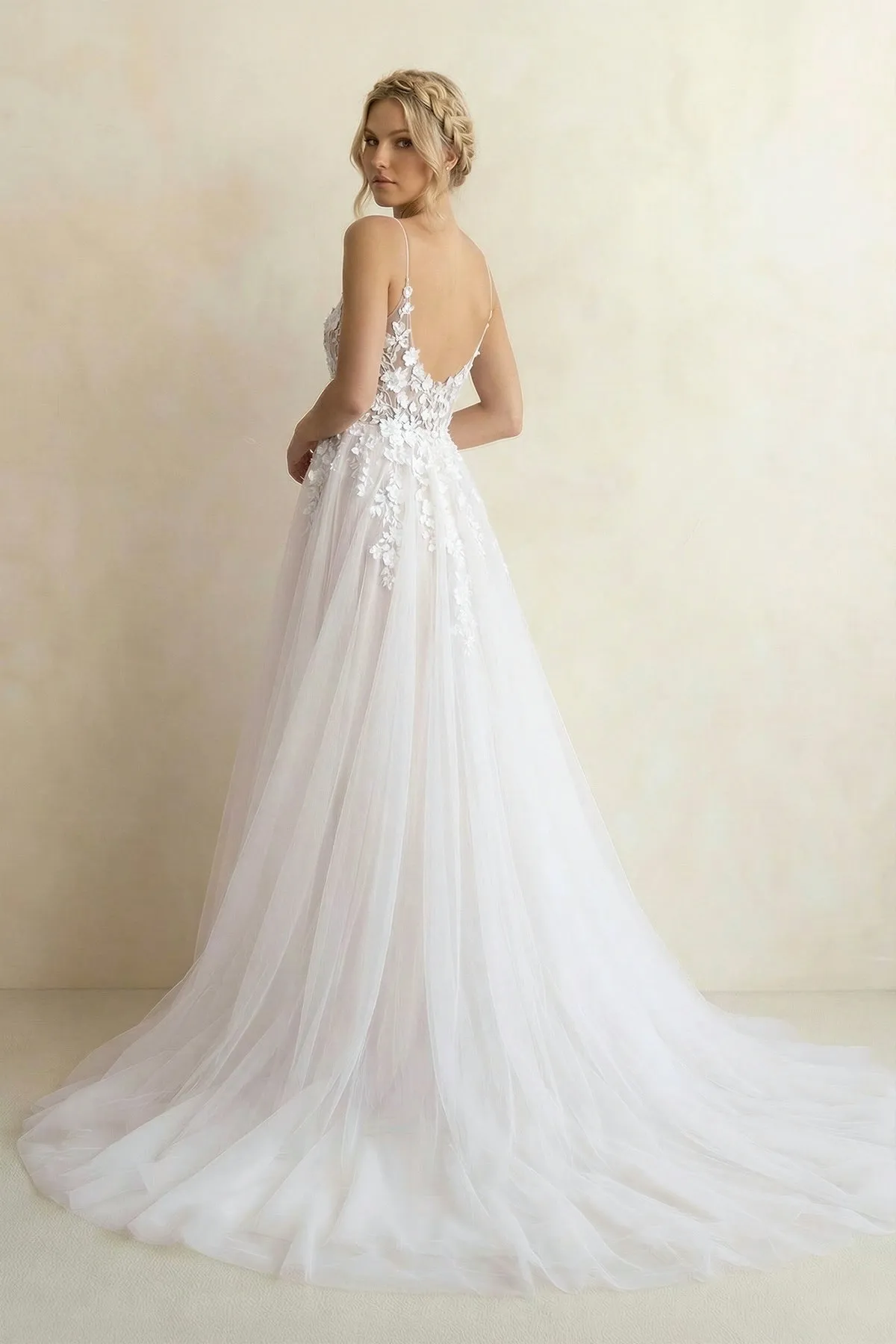 Spaghetti Straps A Line Tulle Wedding Dress in White and Nude sold by KissProm product image thumbnail 2