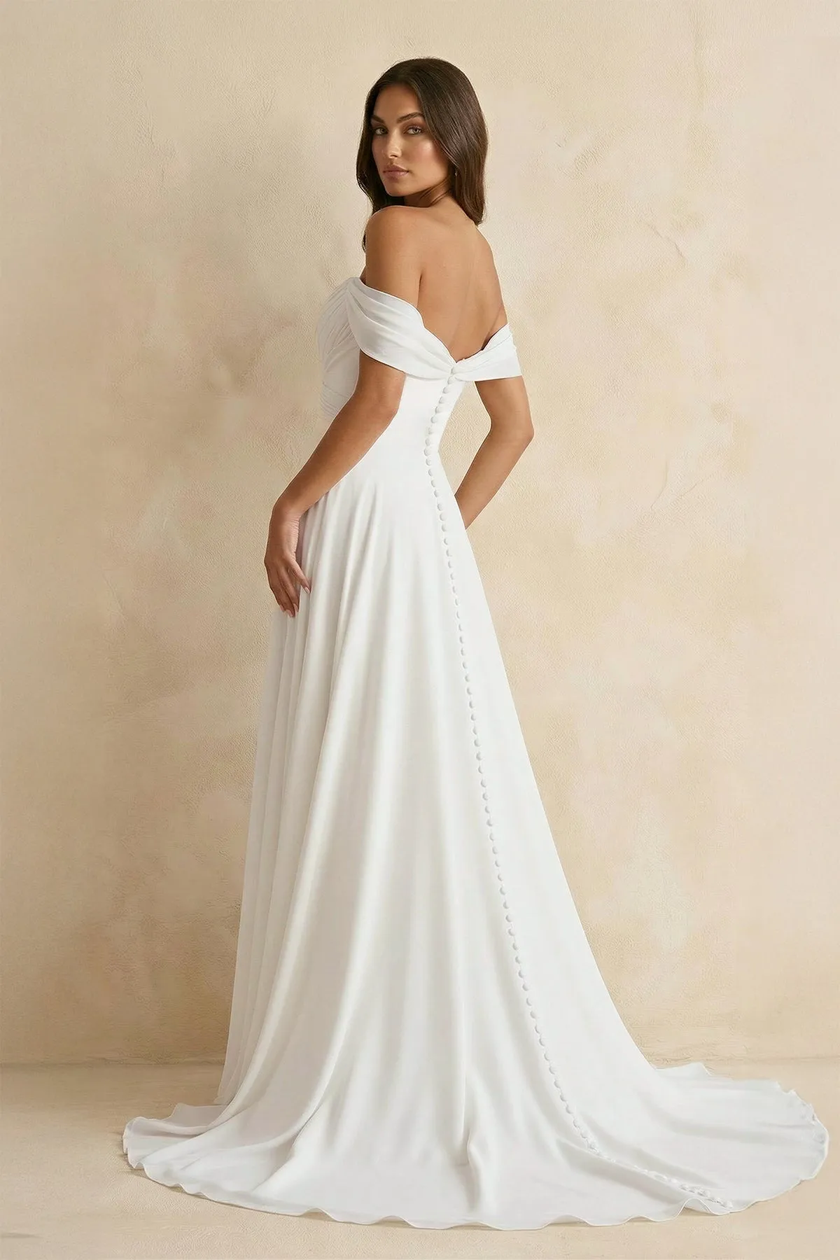 Off The Shoulder A Line Chiffon Wedding Dress in White sold by KissProm product image thumbnail 2