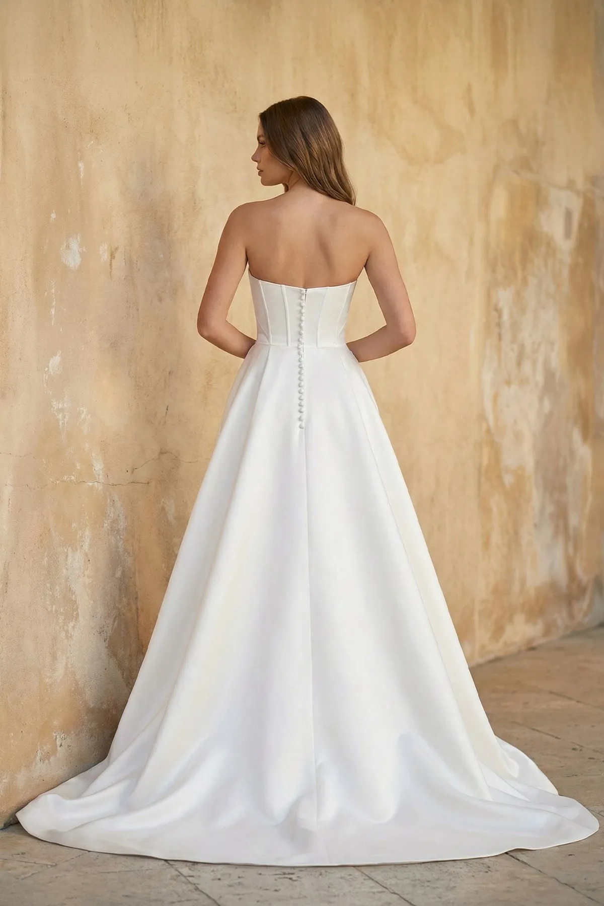 Strapless A Line Satin Wedding Dress With Slit in White sold by KissProm product image thumbnail 2