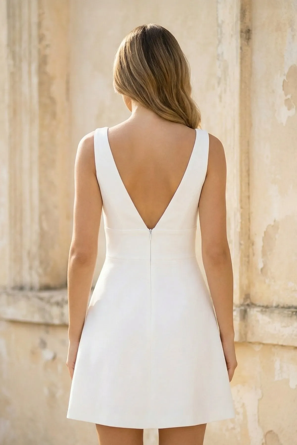 V Neck Satin A-Line Wedding Dress in White sold by KissProm product image thumbnail 2