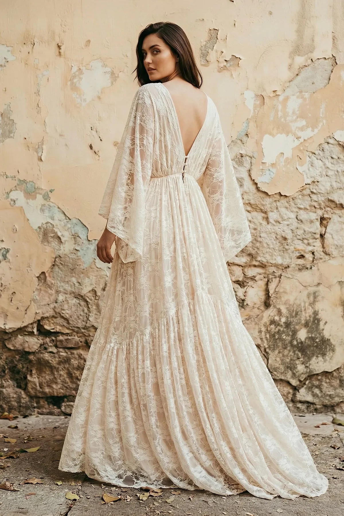 V Neck Long Sleeves Lace Wedding Dress sold by KissProm product image thumbnail 2