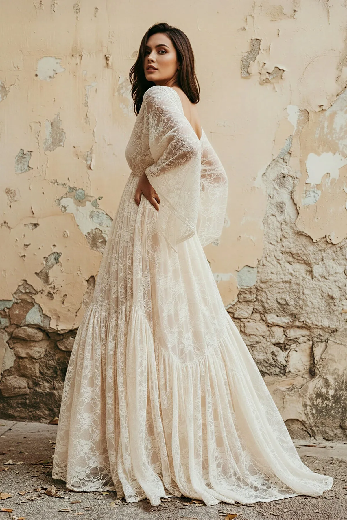 V Neck Long Sleeves Lace Wedding Dress sold by KissProm product image thumbnail 3