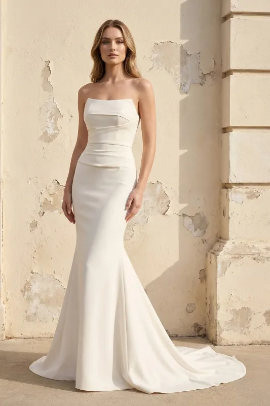 Strapless Satin Pleated Mermaid Wedding Dress made by KissProm