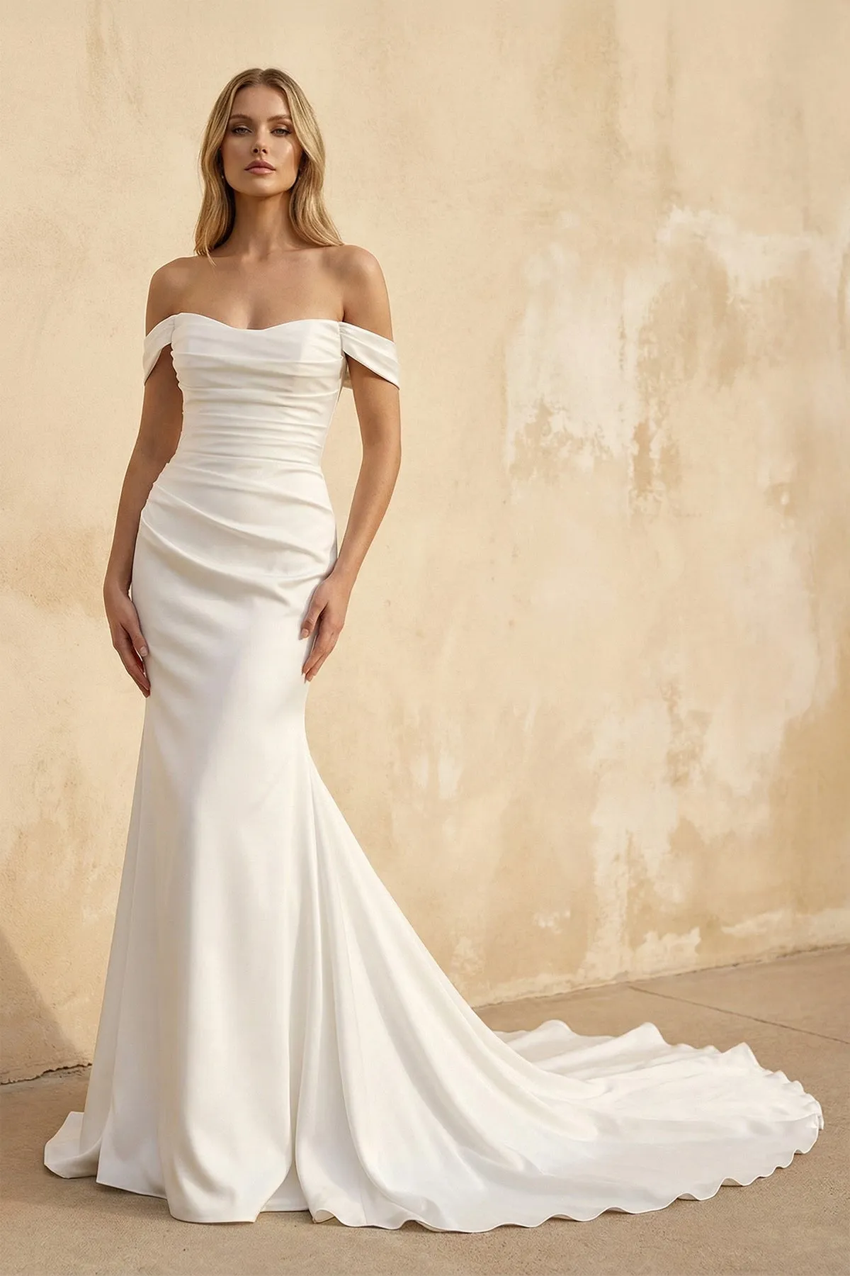Off The Shoulder Satin Mermaid Wedding Dress sold by KissProm