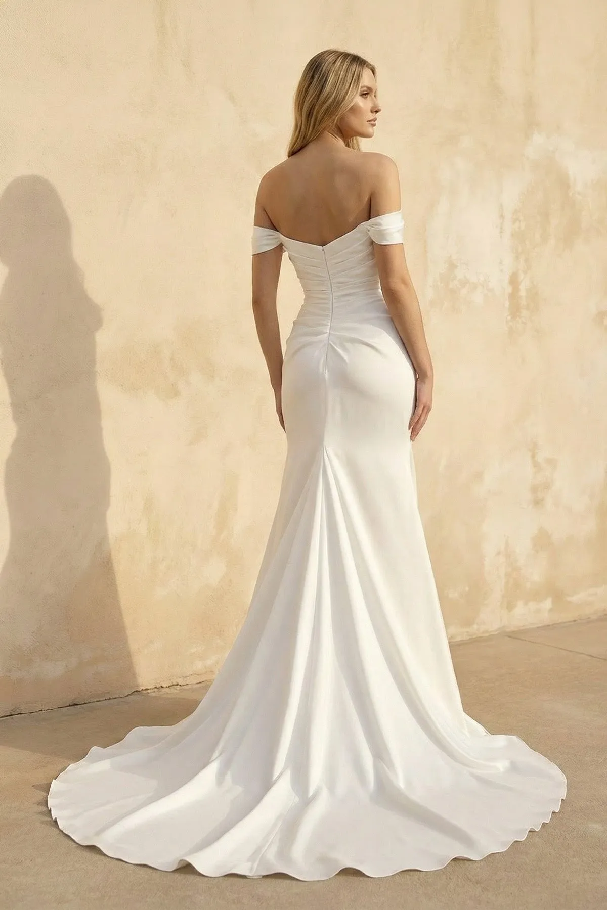 Off The Shoulder Satin Mermaid Wedding Dress sold by KissProm product image thumbnail 2