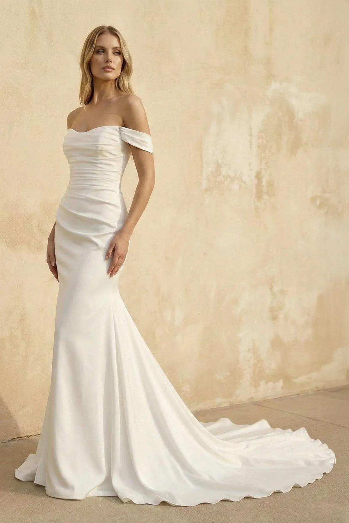 Off The Shoulder Satin Mermaid Wedding Dress sold by KissProm product image thumbnail 3
