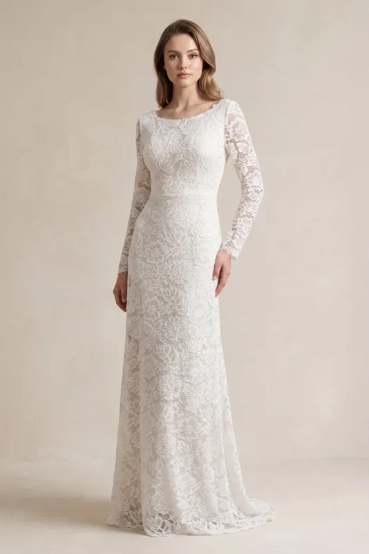 A-Line Lace Long Sleeves Wedding Dress made by KissProm