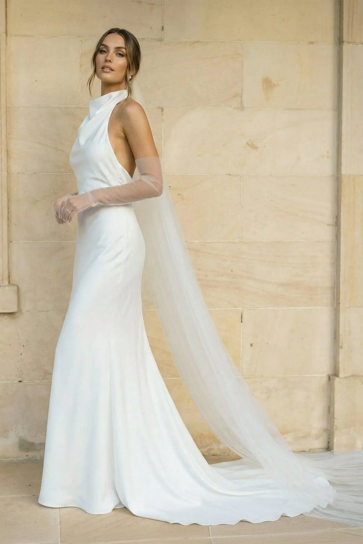 Halter Mermaid Satin Wedding Dress in White sold by KissProm product image thumbnail 3