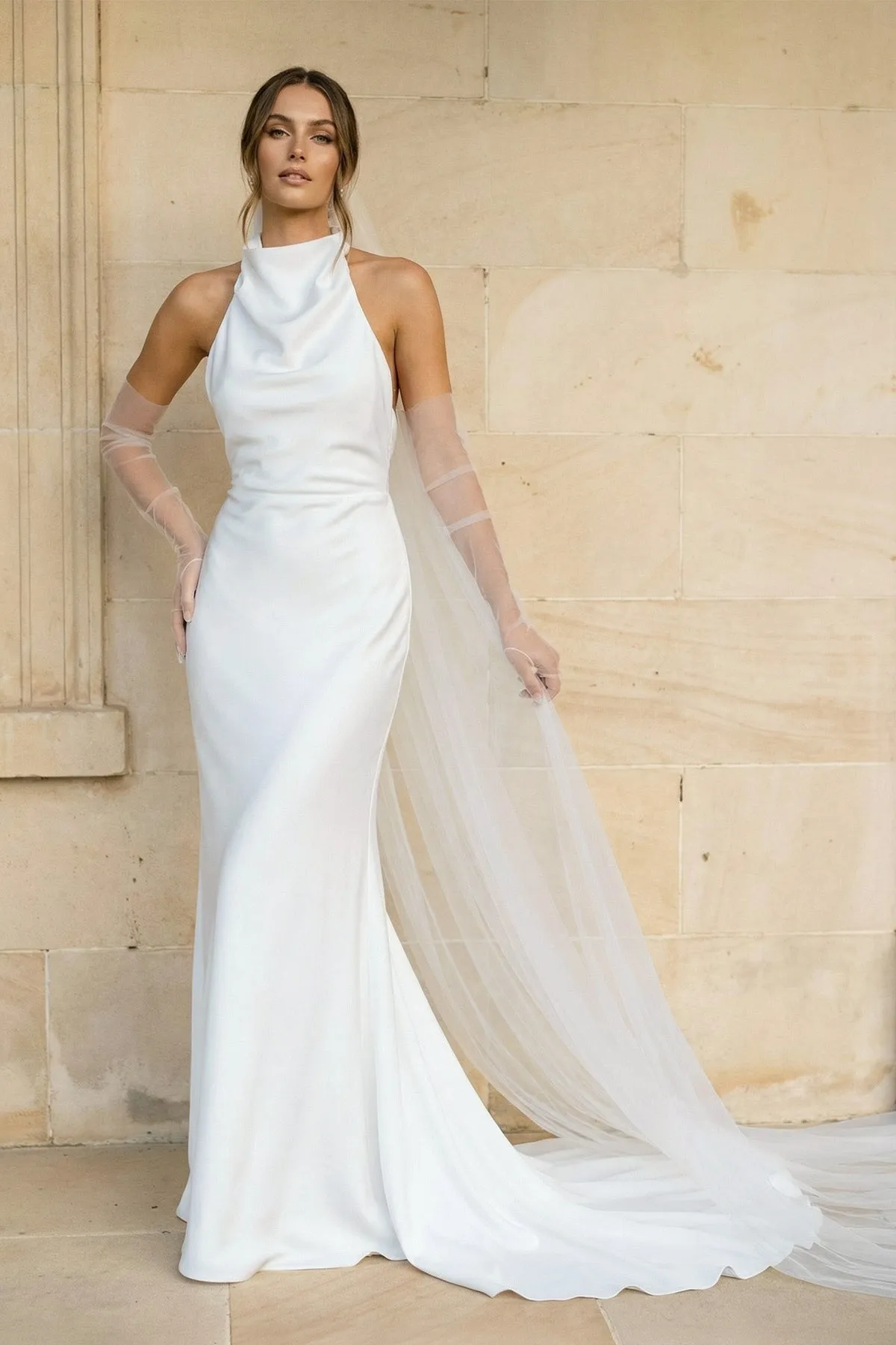 Halter Mermaid Satin Wedding Dress in White sold by KissProm