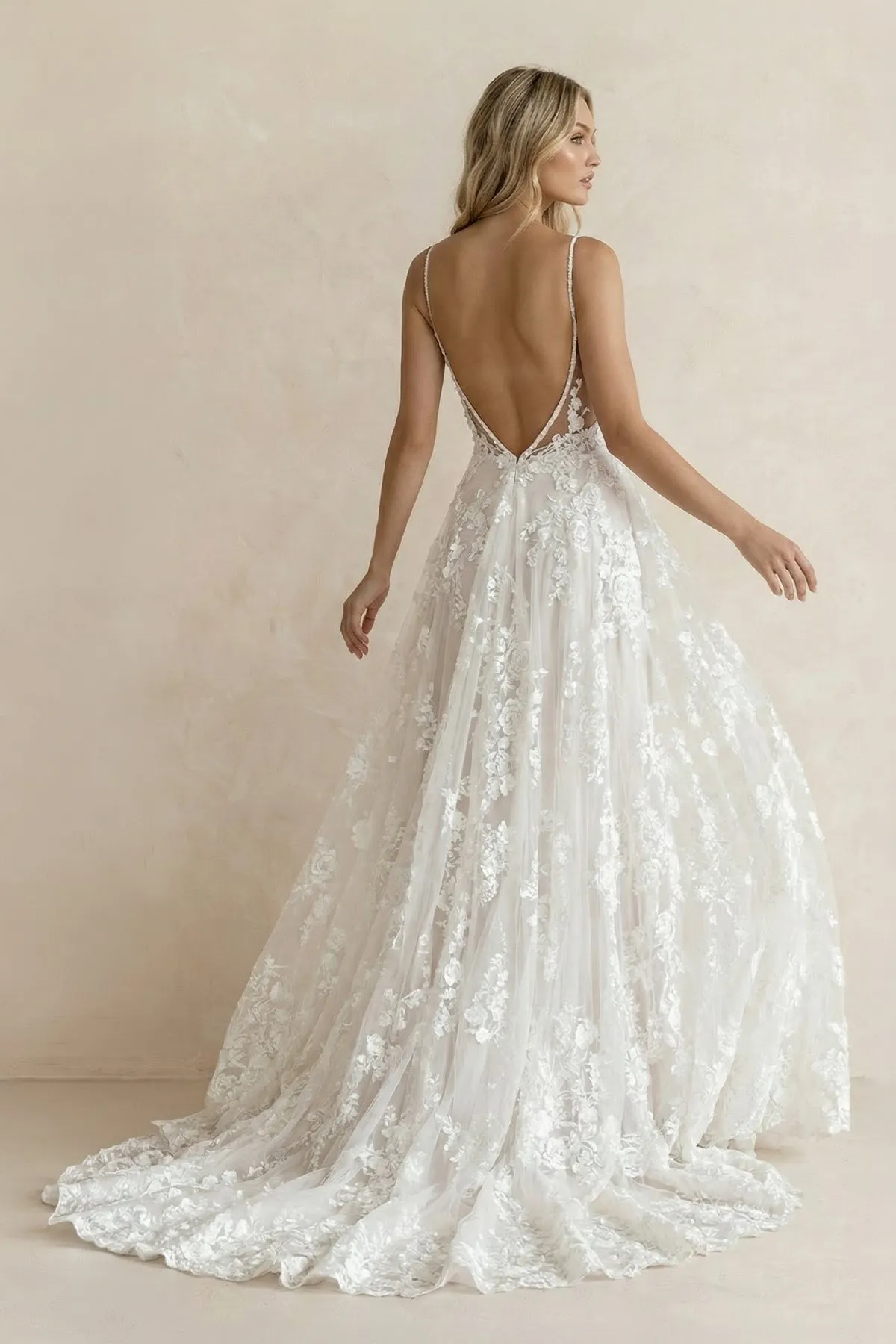 A Line V Neck Lace Wedding Dress With Slit sold by KissProm product image thumbnail 2