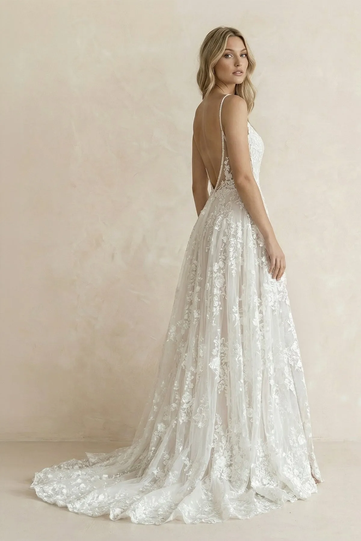 A Line V Neck Lace Wedding Dress With Slit sold by KissProm product image thumbnail 3