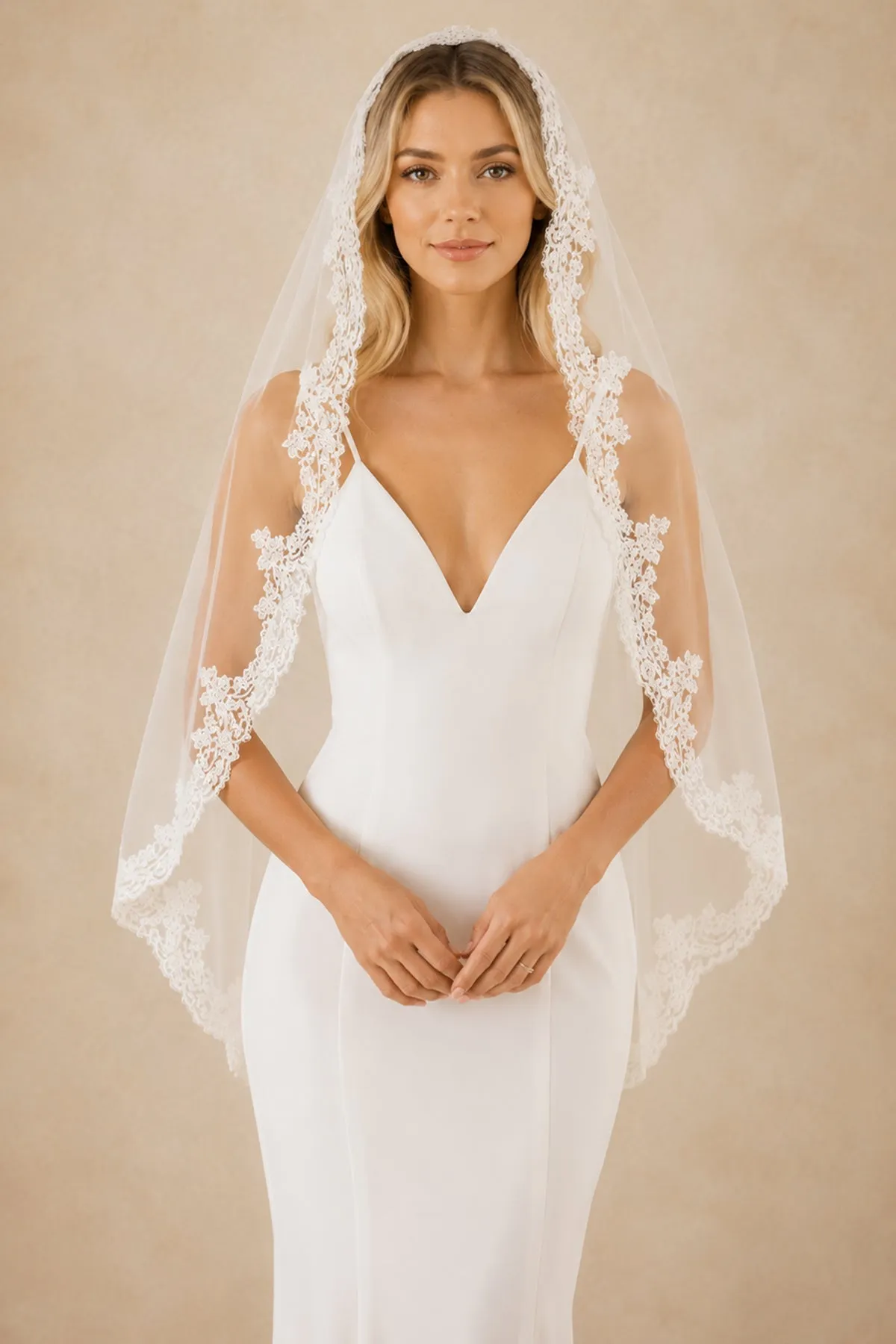 Vintage Tulle Handmade Appliques Hip Veil Wedding Veils With Lace in Ivory sold by KissProm
