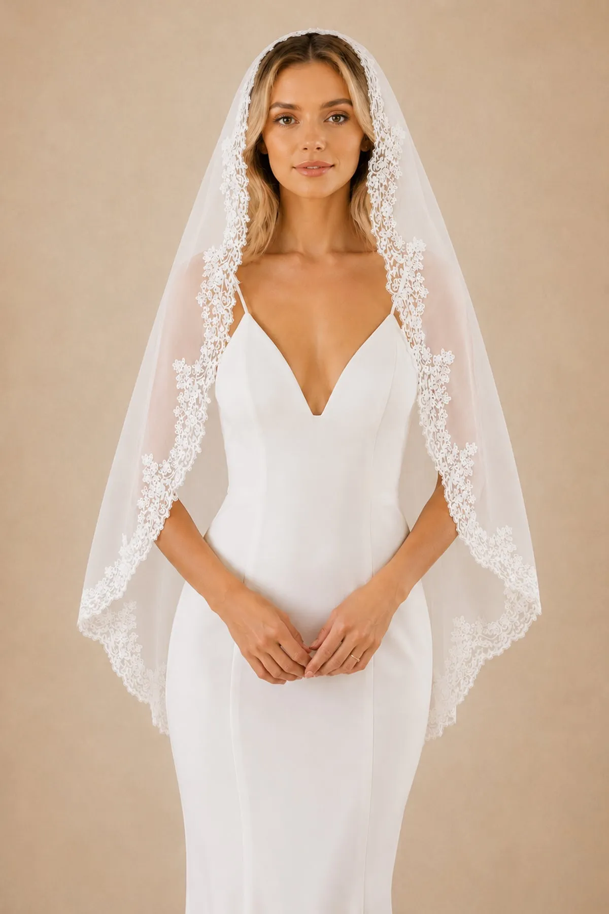 Vintage Tulle Handmade Appliques Hip Veil Wedding Veils With Lace in Ivory sold by KissProm product image thumbnail 2