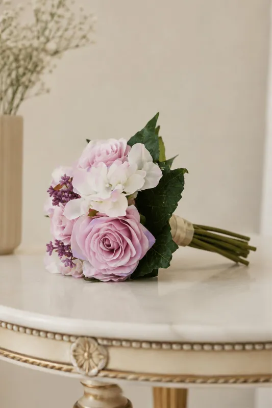 Artificial Silk Light Purple Rose Hydrangea Wedding Bridal Bouquets made by KissProm