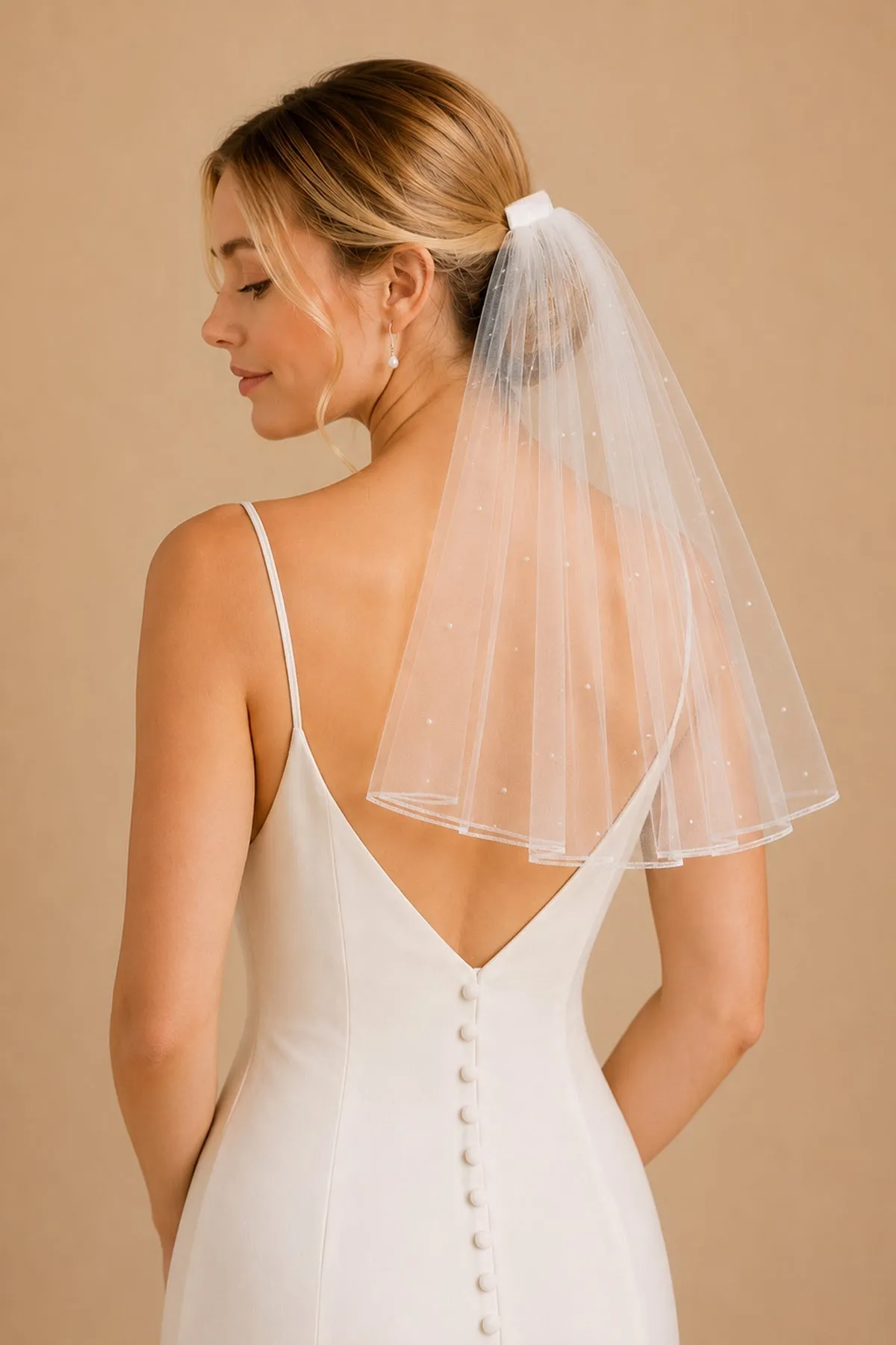Elegant Pearl Wedding Veil with Comb in White sold by KissProm product image thumbnail 2
