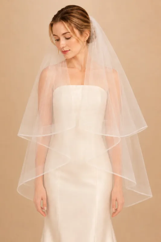 Two Tier Hip Length Wedding Veils in Ivory made by KissProm