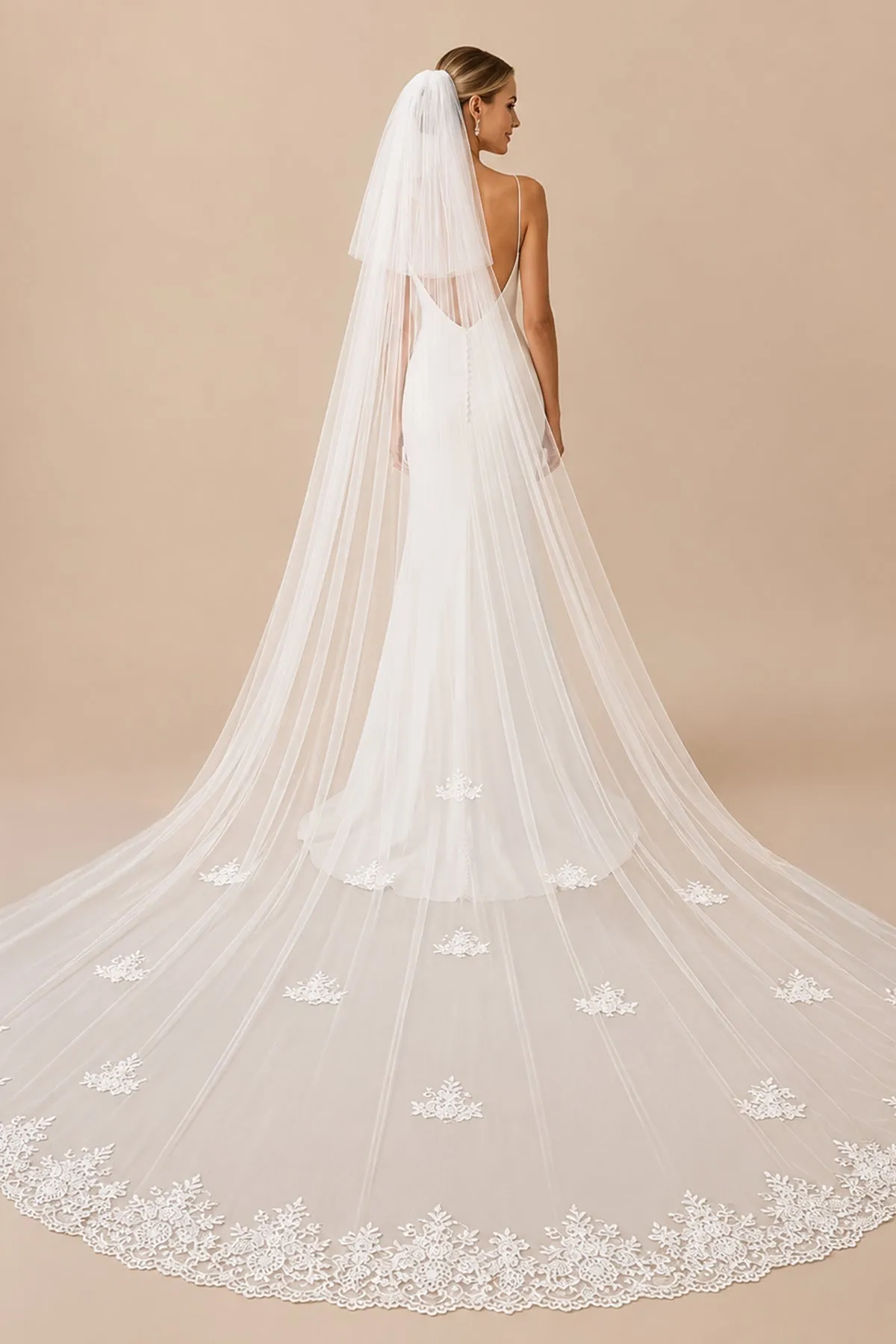Vintage Lace Cute Appliques Long Veils Wedding Veil in Ivory sold by KissProm product image thumbnail 2