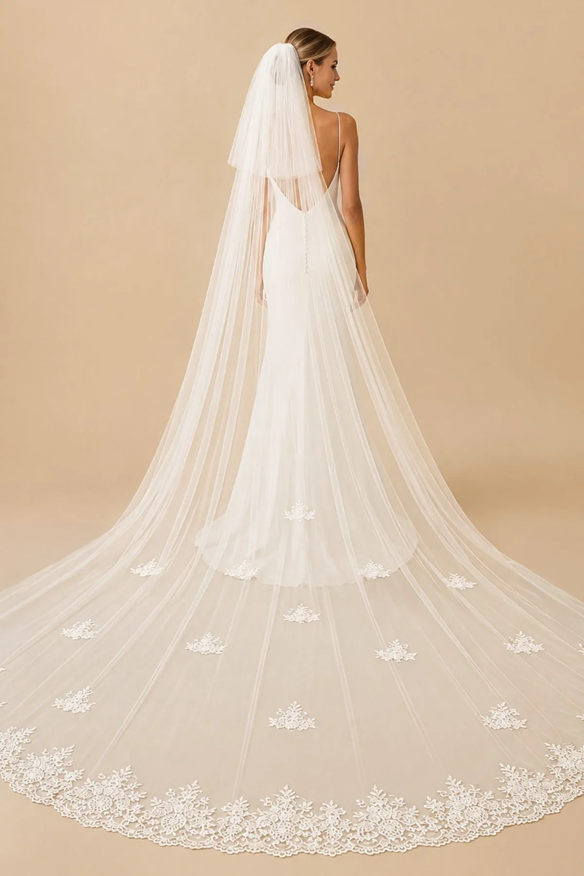 Vintage Lace Cute Appliques Long Veils Wedding Veil in Ivory sold by KissProm