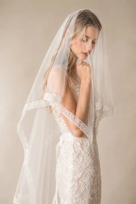 Tulle Lace Fingertip Length Wedding Veils in Ivory made by KissProm
