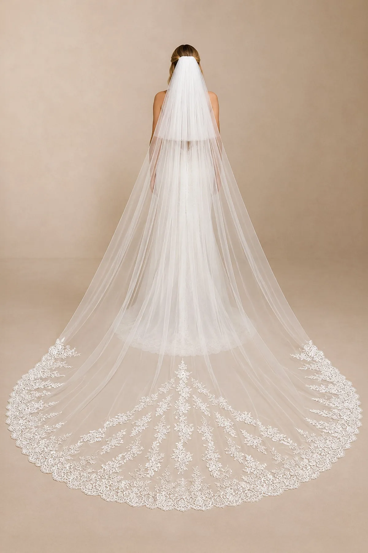 Lace Cathedral Veils with Blusher Wedding Veils in Ivory sold by KissProm