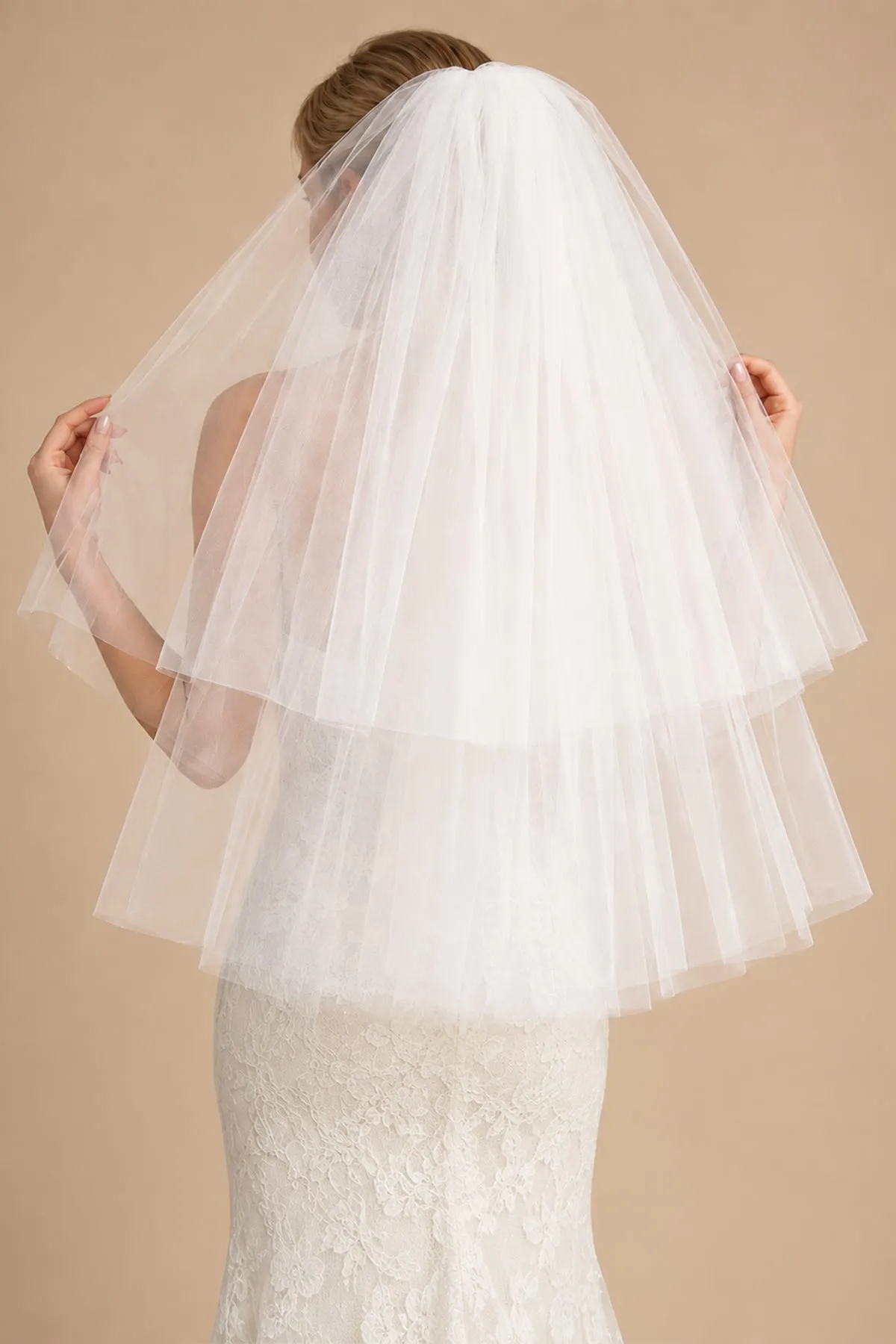 Two Tier Simple Hip Veil Wedding Veils in White sold by KissProm