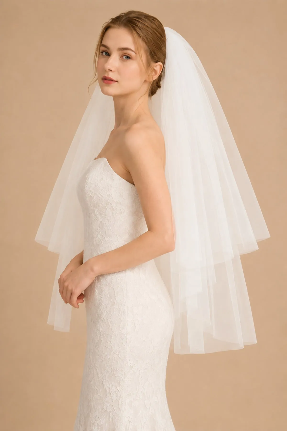 Two Tier Simple Hip Veil Wedding Veils in White sold by KissProm product image thumbnail 2