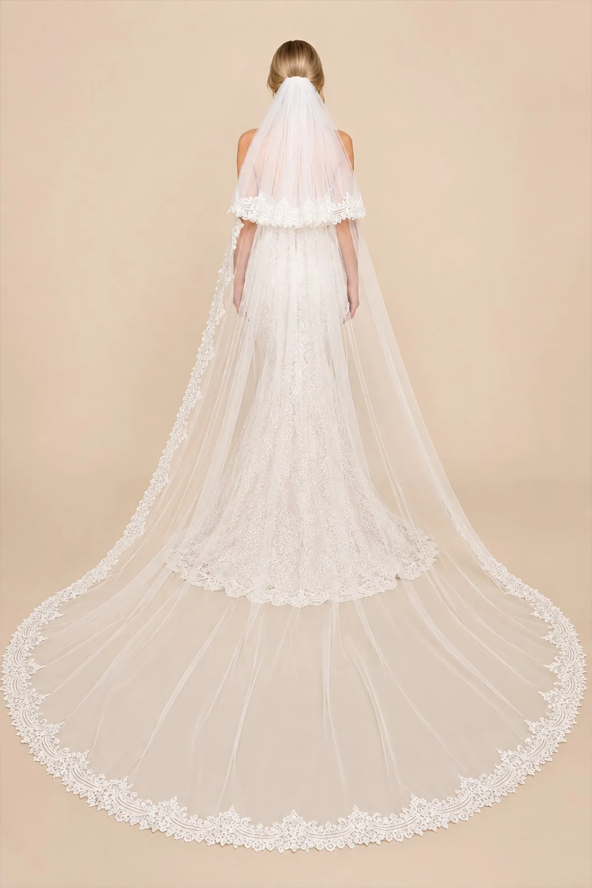 Two Tiers Lace Cathedral Wedding Veils in White sold by KissProm product image thumbnail 2