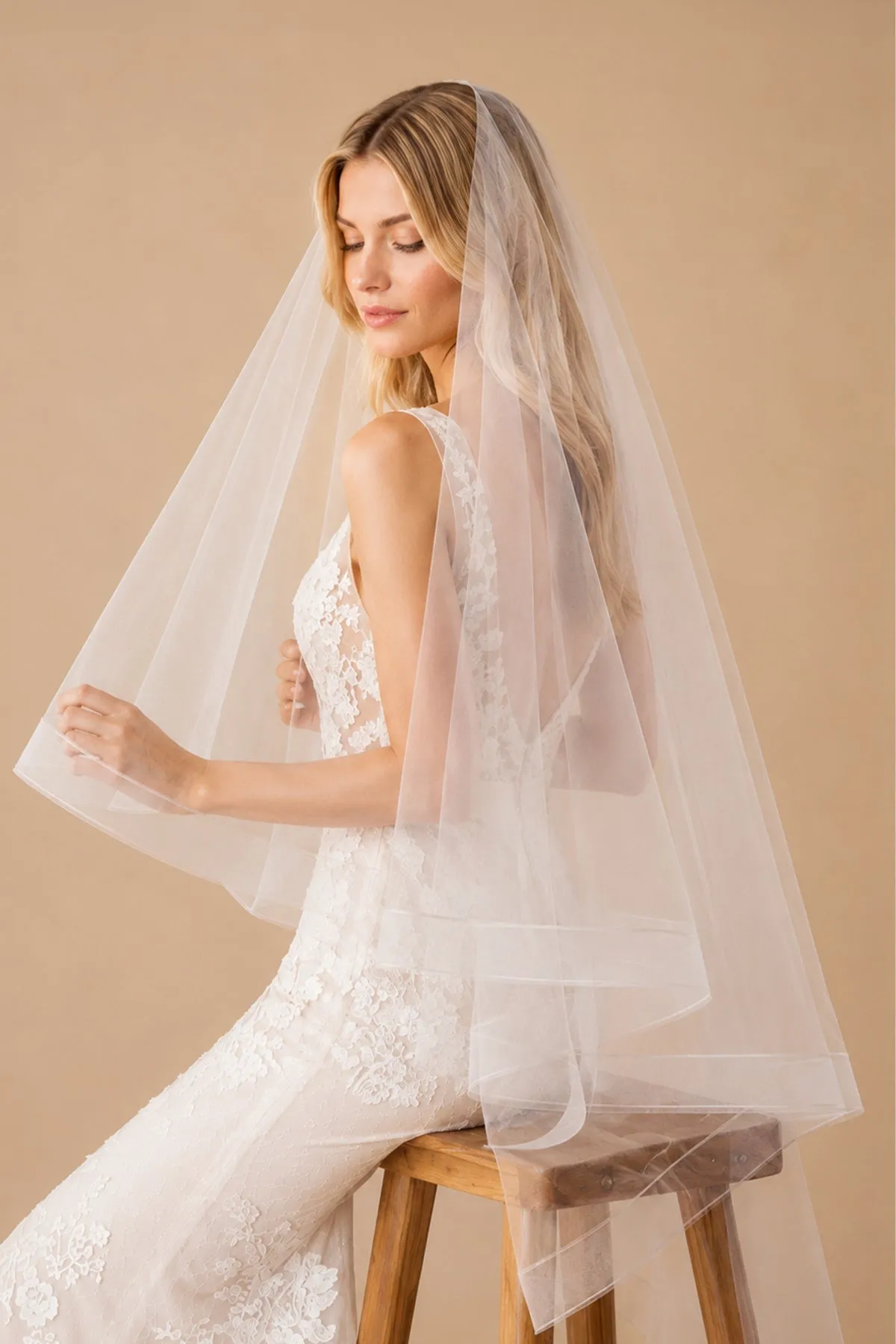 Two-Layers Tulle Waltz Veil Wedding Veils in Ivory sold by KissProm product image thumbnail 2