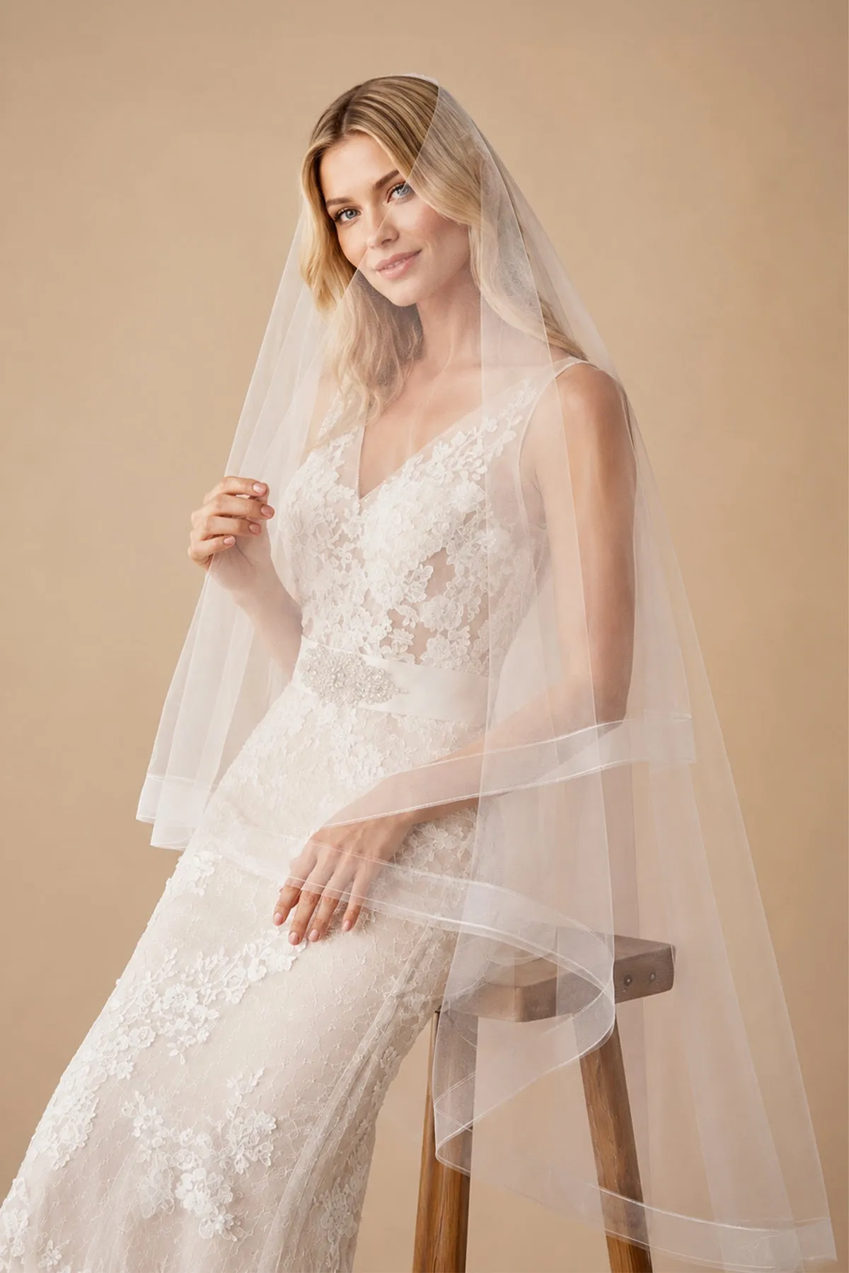 Two-Layers Tulle Waltz Veil Wedding Veils in Ivory sold by KissProm