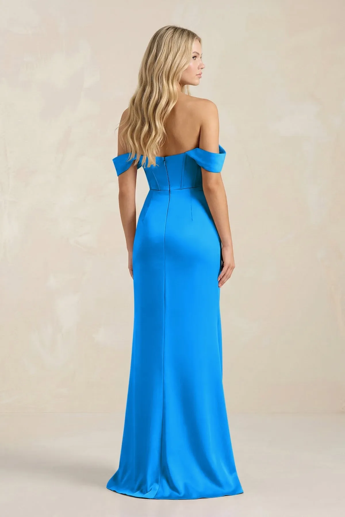 Cowl Neck Sheath Satin Bridesmaid Dress With Detachable Sleeves in Blue Jay sold by KissProm product image thumbnail 2