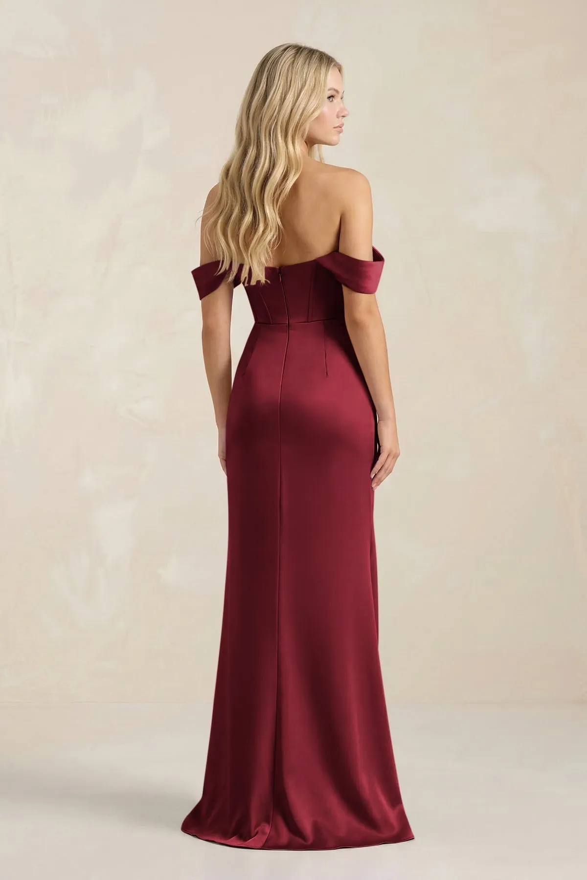 Cowl Neck Sheath Satin Bridesmaid Dress With Detachable Sleeves in Burgundy sold by KissProm product image thumbnail 2