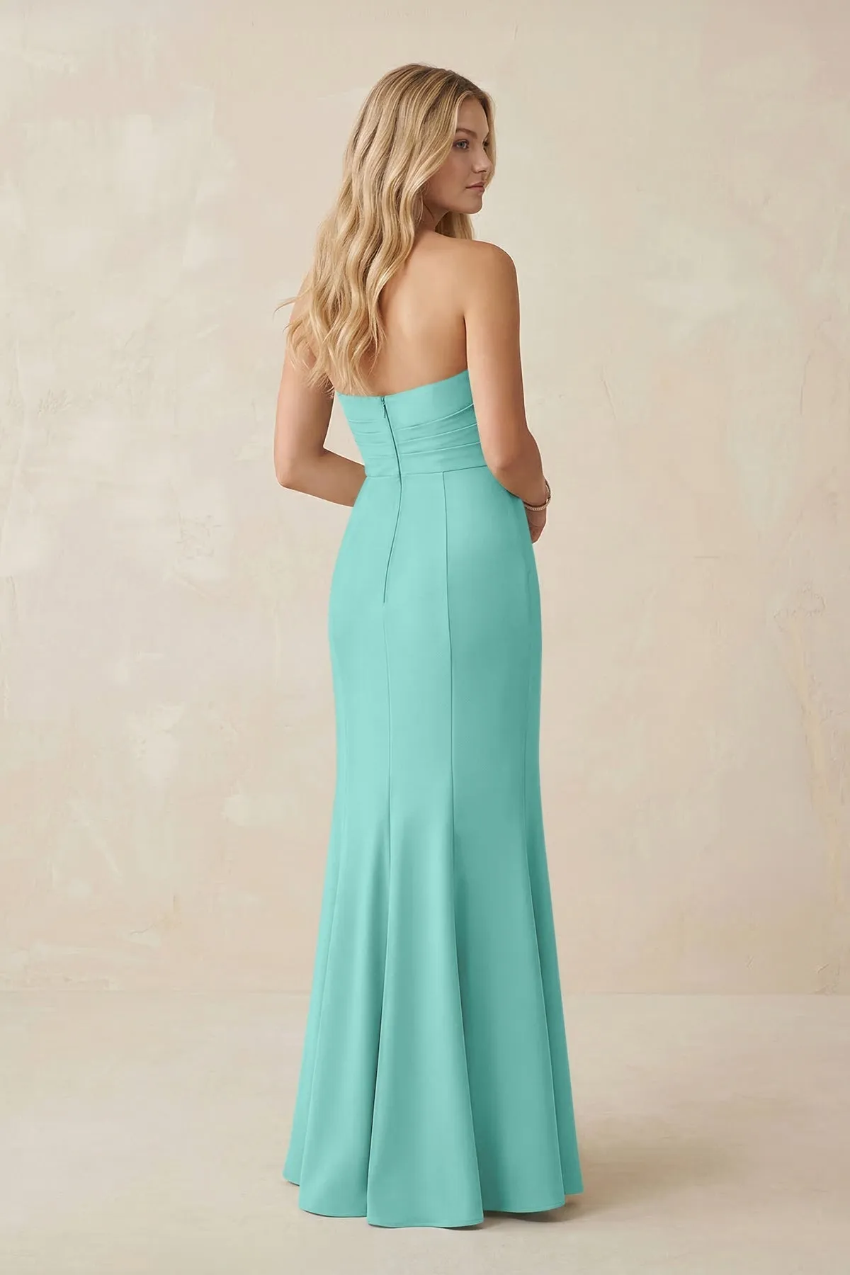 Strapless Ruched Sheath Satin Bridesmaid Dress With Slit in Mint Green sold by KissProm product image thumbnail 2