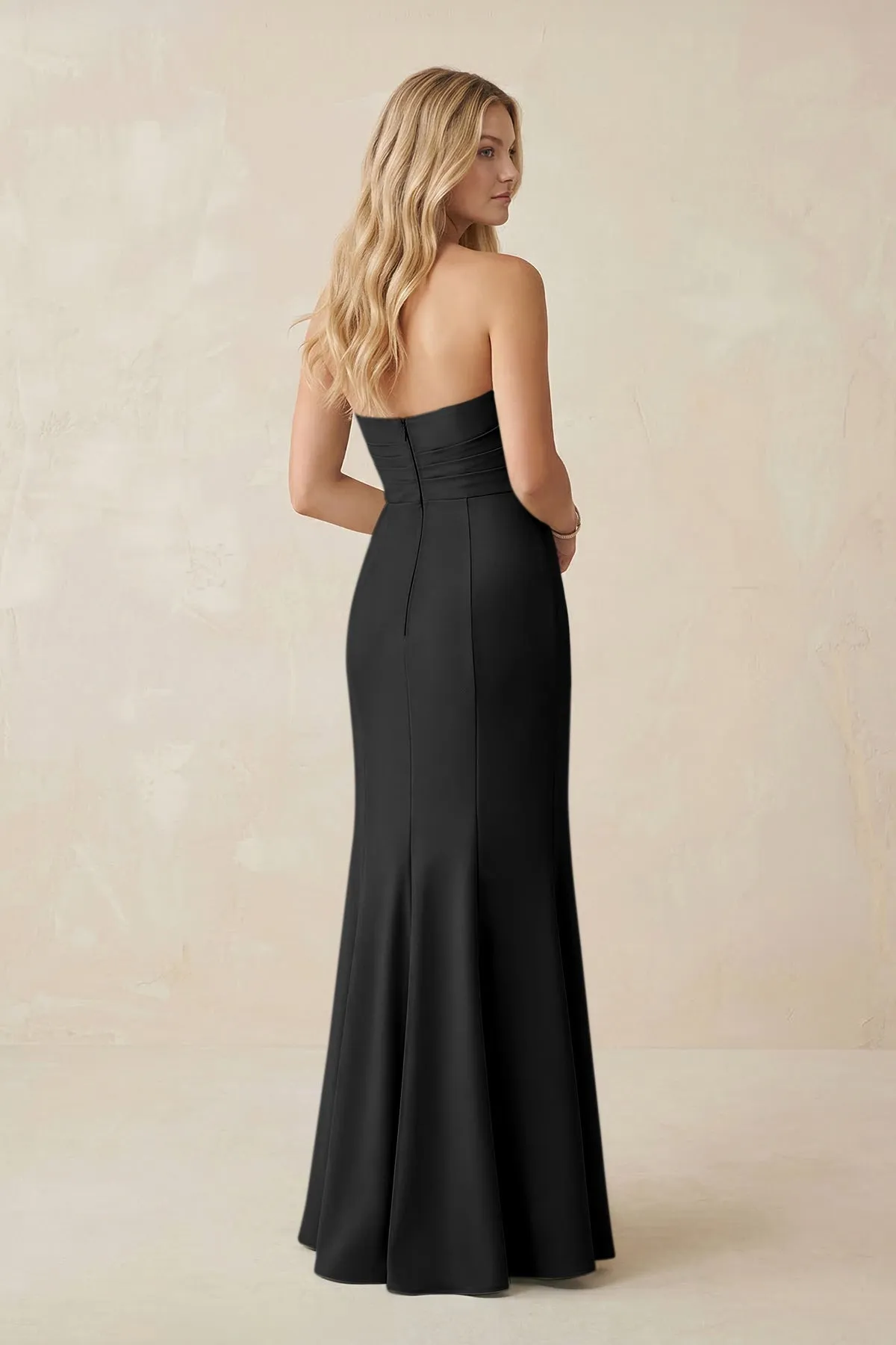 Strapless Ruched Sheath Satin Bridesmaid Dress With Slit in Black sold by KissProm product image thumbnail 2