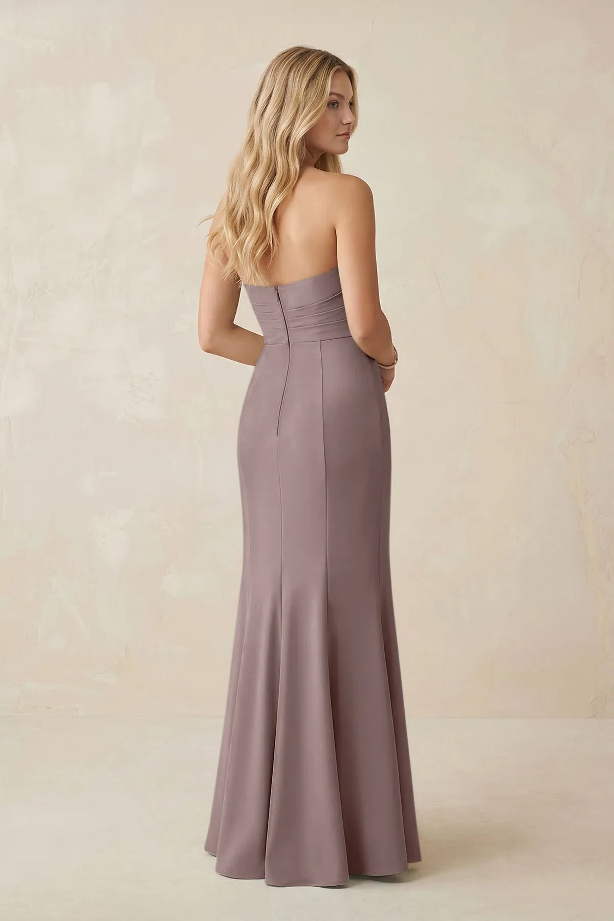 Strapless Ruched Sheath Satin Bridesmaid Dress With Slit in Dusk sold by KissProm product image thumbnail 2