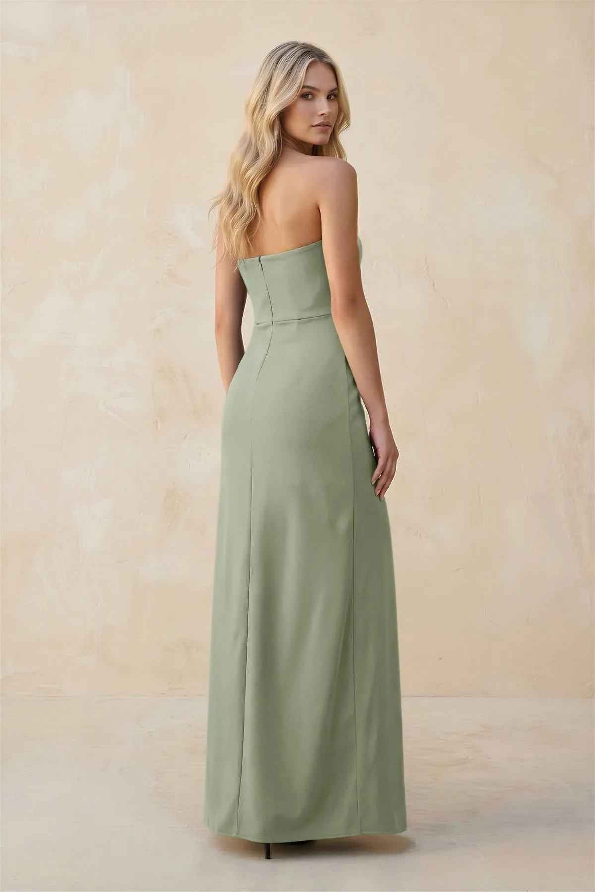 Strapless Sheath Satin Bridesmaid Dress With Slit in Dove Gray sold by KissProm product image thumbnail 2