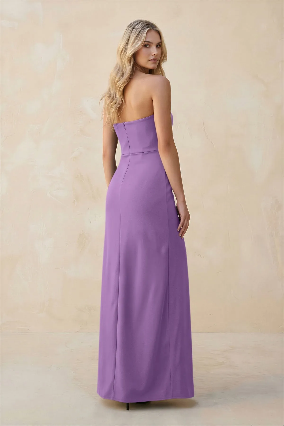 Strapless Sheath Satin Bridesmaid Dress With Slit in Wisteria sold by KissProm product image thumbnail 2