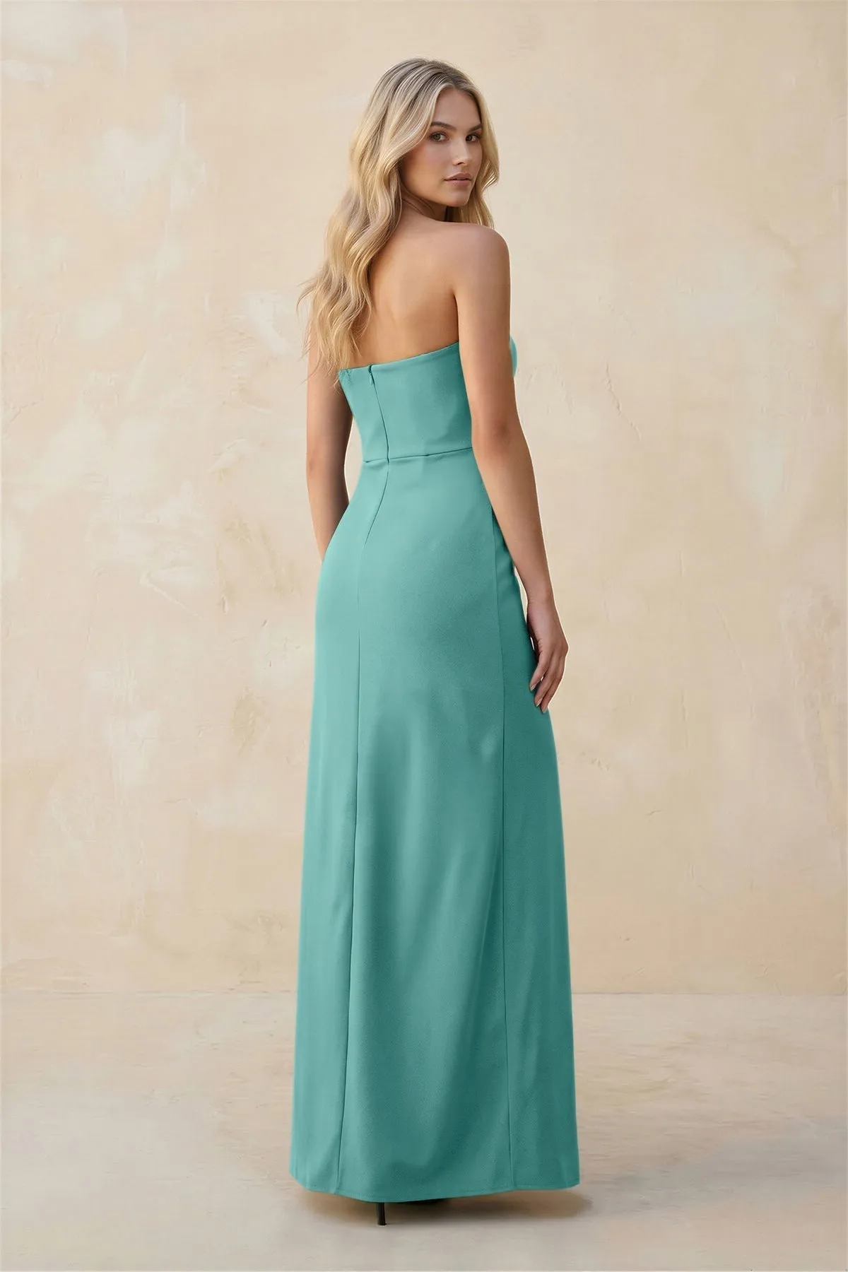 Strapless Sheath Satin Bridesmaid Dress With Slit in Pale Pistachio sold by KissProm product image thumbnail 2