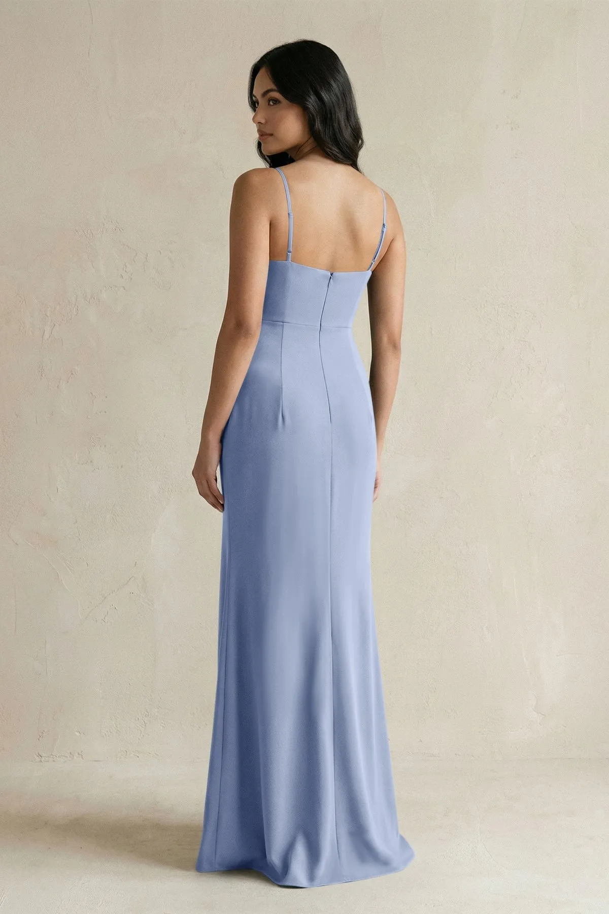 Spaghetti Straps Sheath Stain Bridesmaid Dress With Slit in Mist sold by KissProm product image thumbnail 2