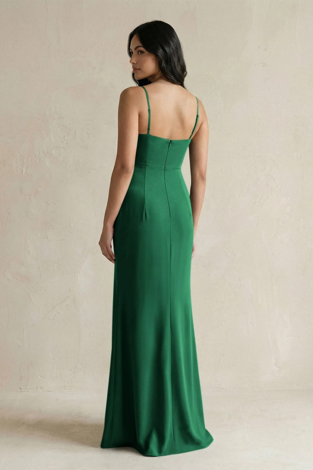 Spaghetti Straps Sheath Stain Bridesmaid Dress With Slit in Green sold by KissProm product image thumbnail 2