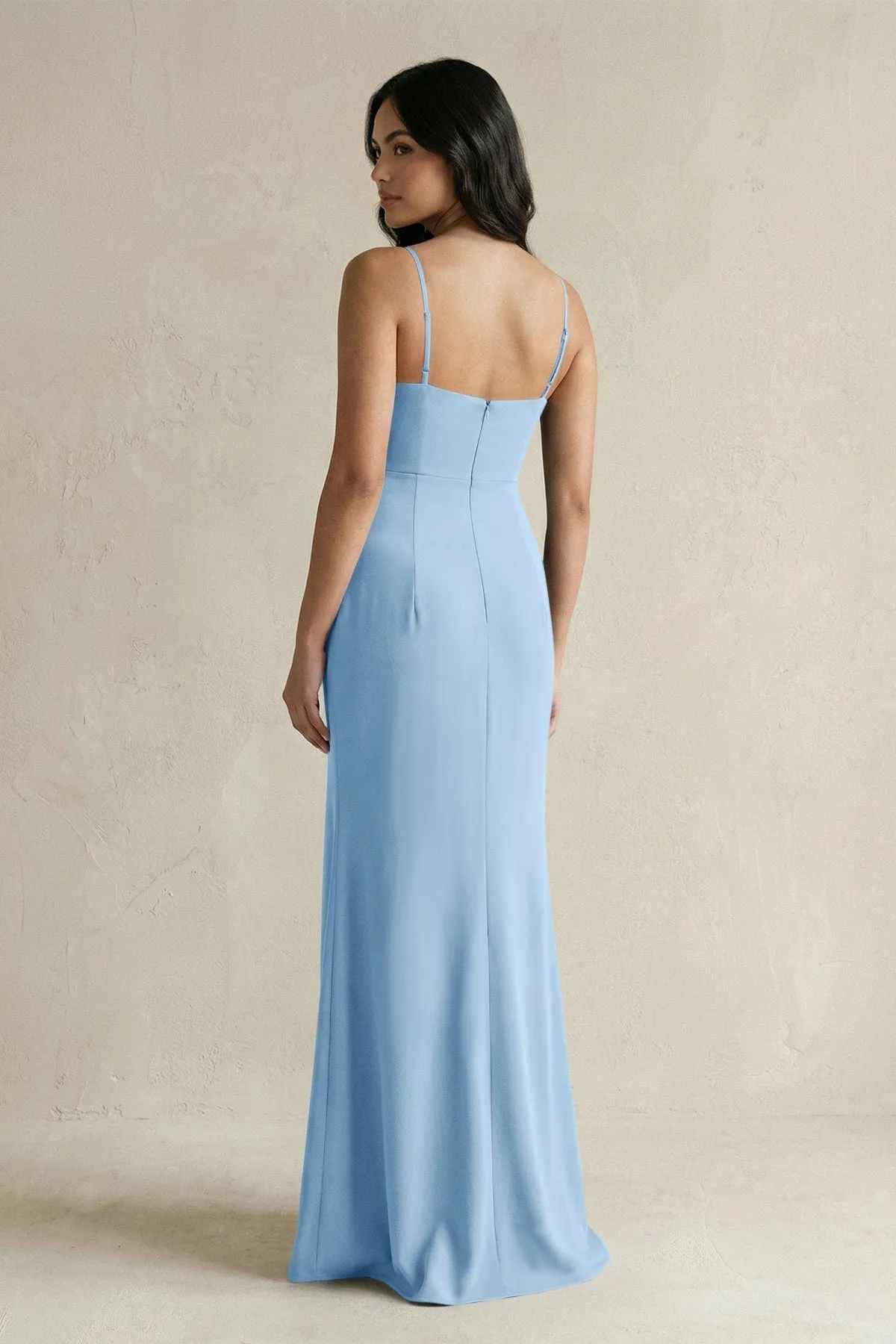 Spaghetti Straps Sheath Stain Bridesmaid Dress With Slit in Sky Blue sold by KissProm product image thumbnail 2