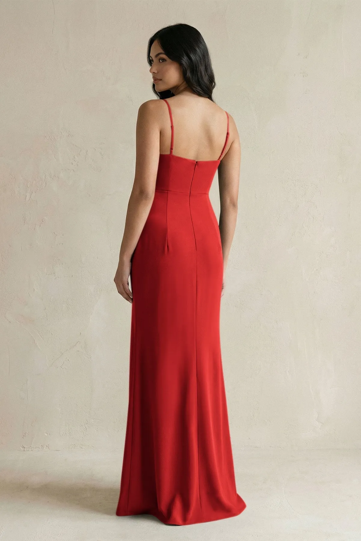 Spaghetti Straps Sheath Stain Bridesmaid Dress With Slit in Spice sold by KissProm product image thumbnail 2