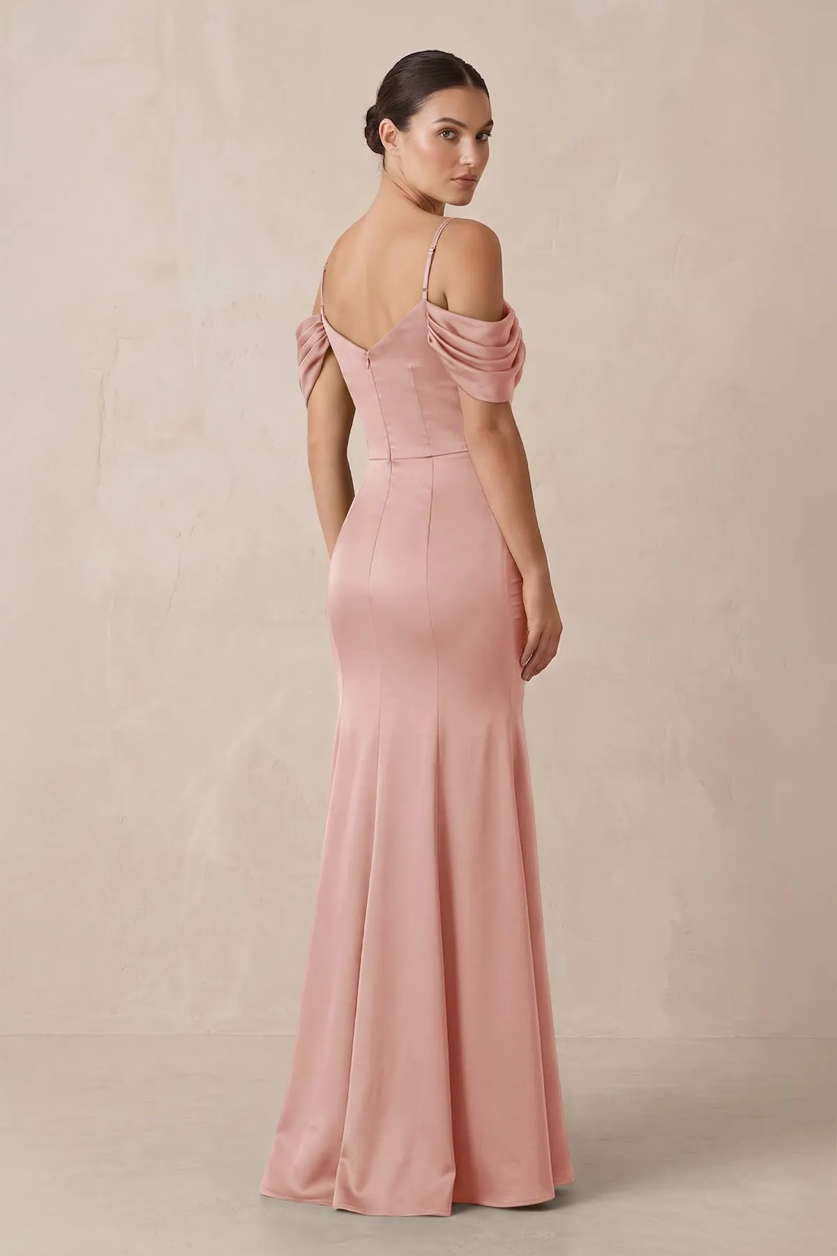 Off-the-Shoulder Mermaid Ruched Bridesmaid Dress in Rose Petal sold by KissProm product image thumbnail 2
