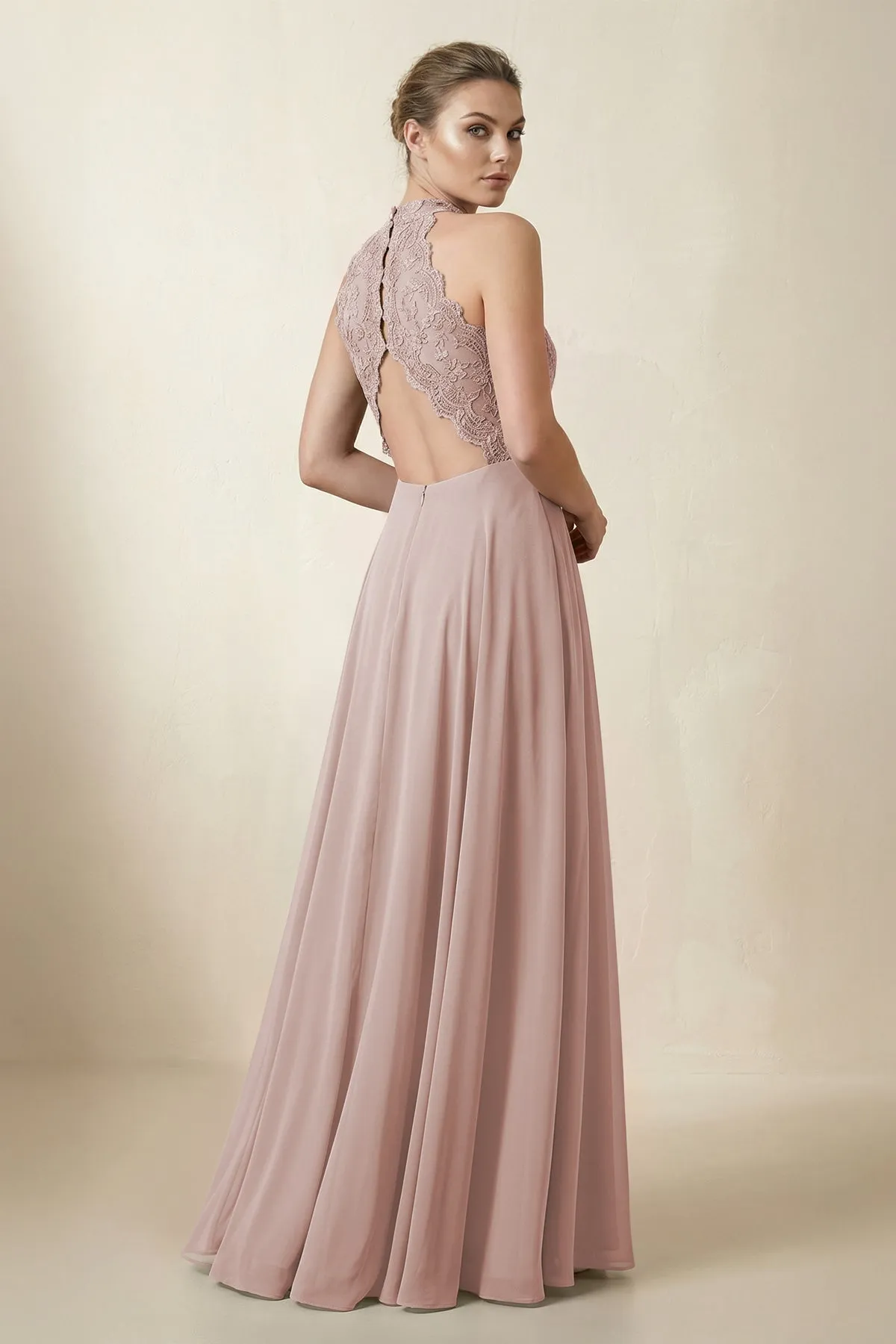 Lace Halter A-Line Chiffon Bridesmaid Dress in Toffee sold by KissProm product image thumbnail 2