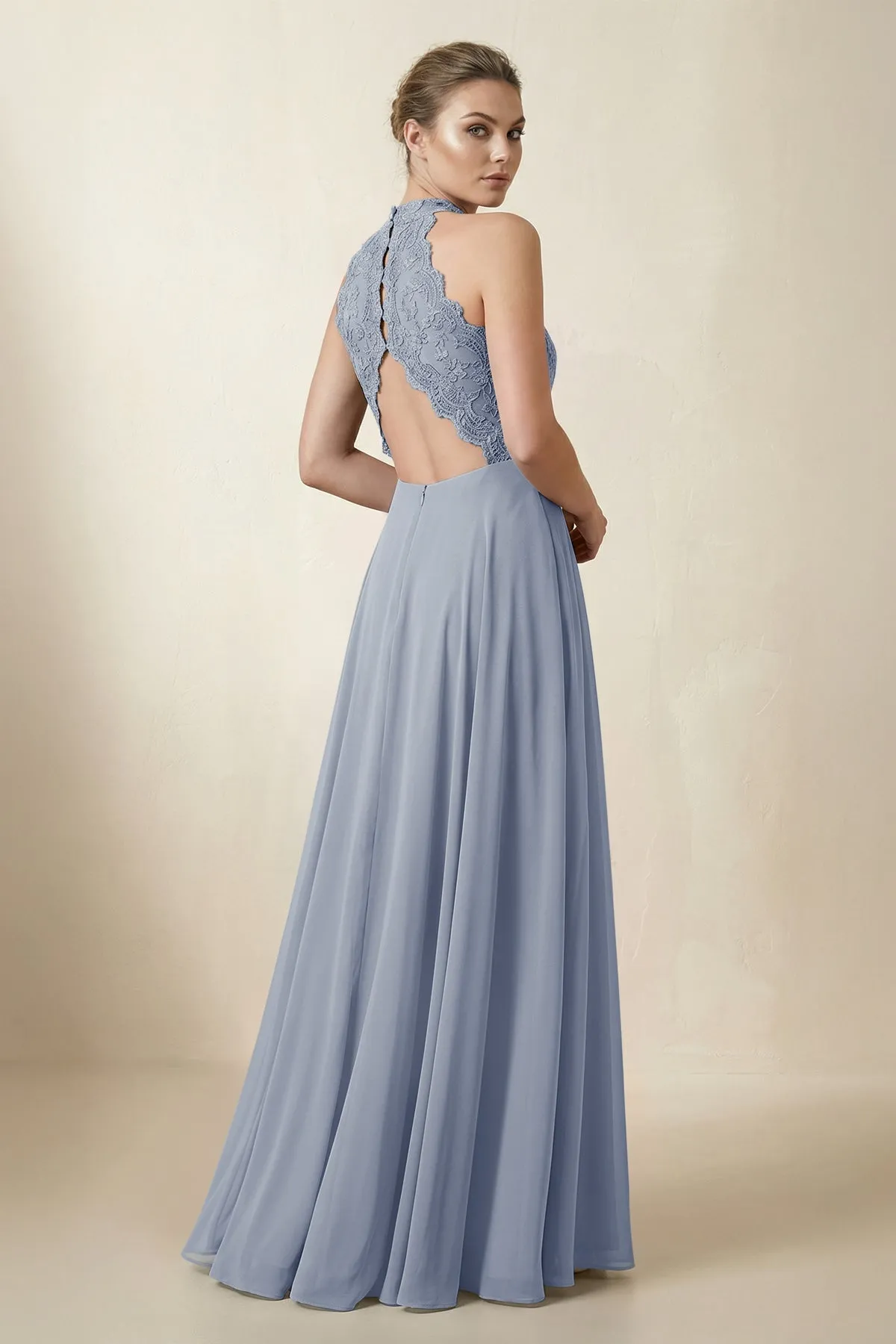 Lace Halter A-Line Chiffon Bridesmaid Dress in Twilight sold by KissProm product image thumbnail 2