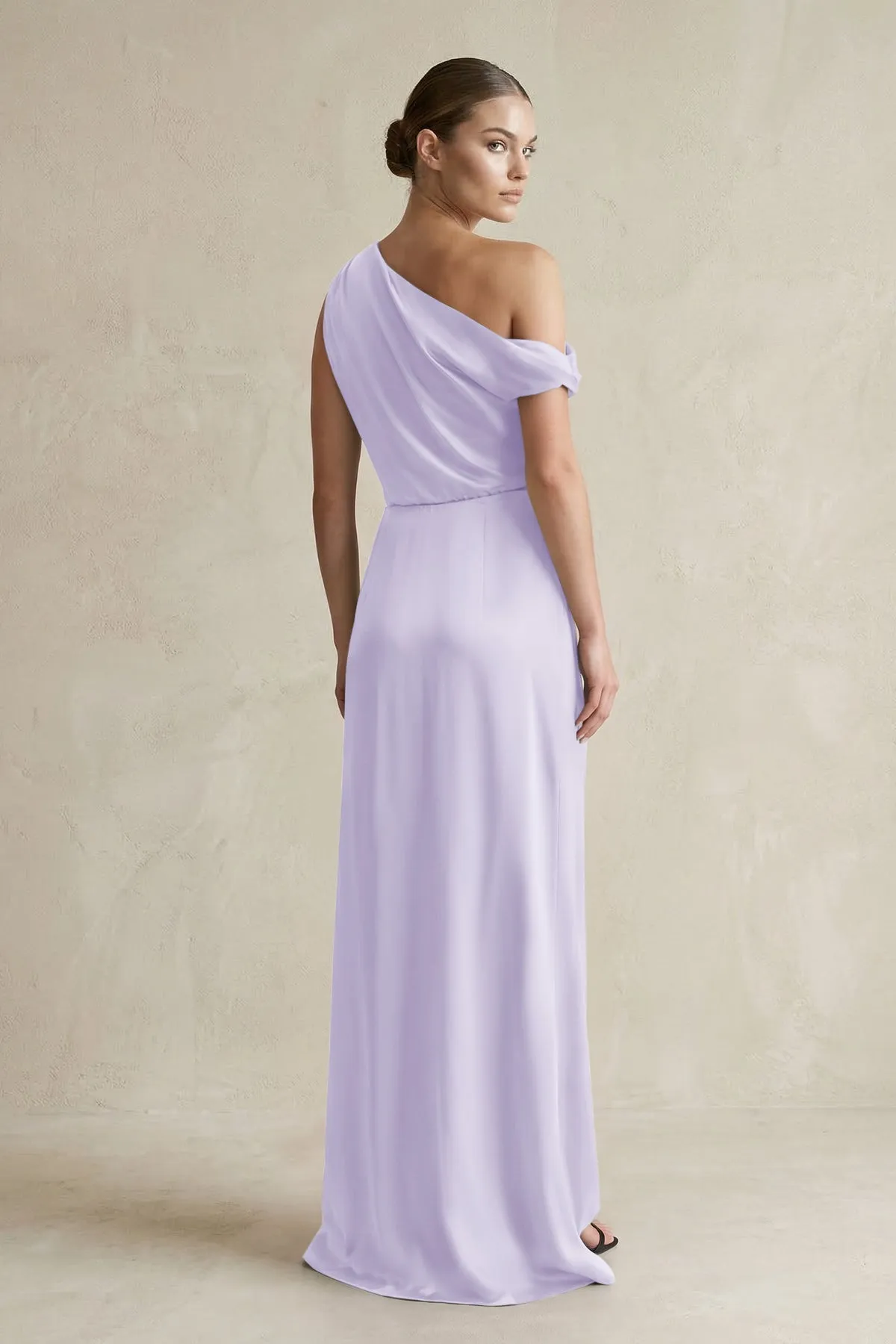 One-Shoulder Satin Sheath Bridesmaid Dress With Slit in Lavender sold by KissProm product image thumbnail 2